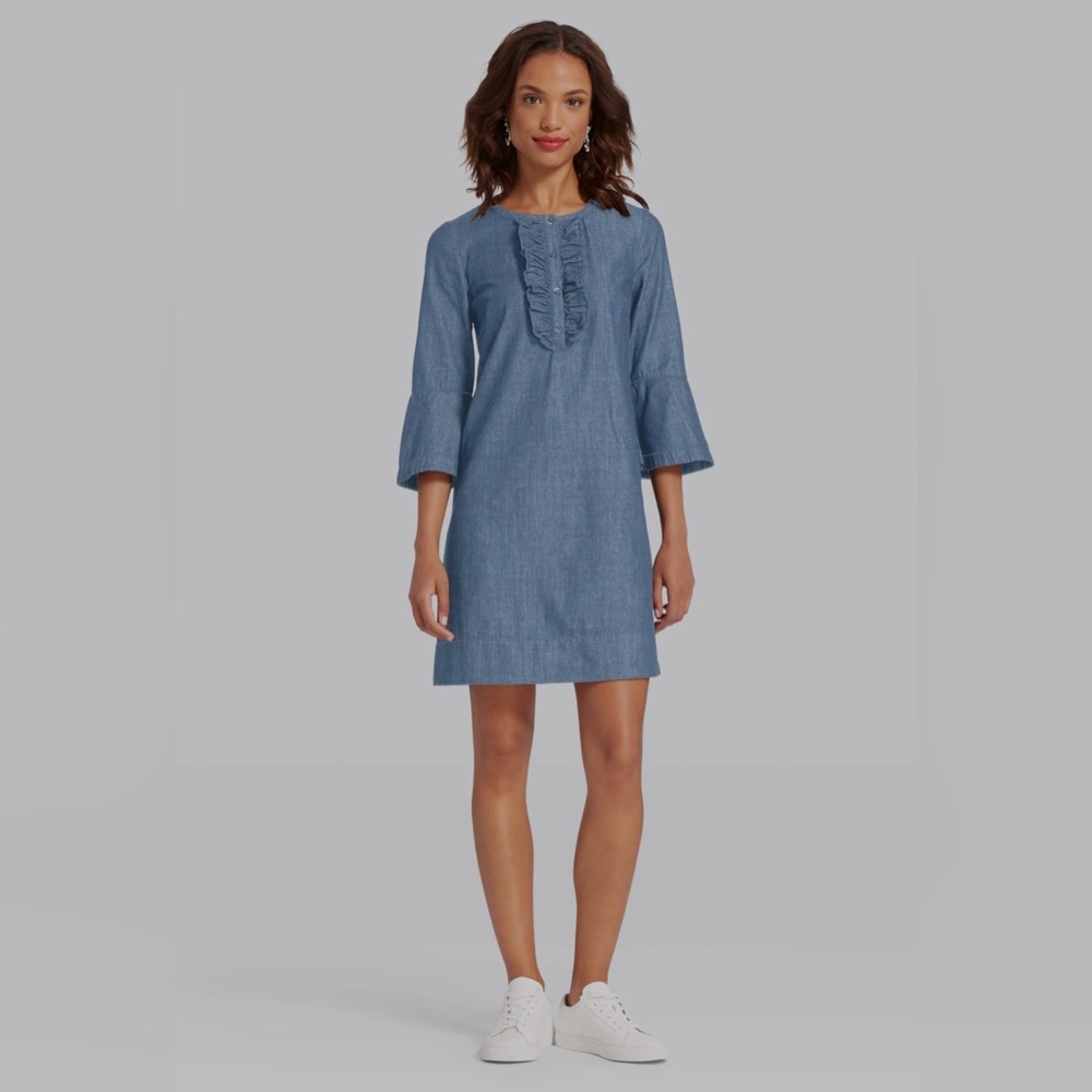 Draper James Light Wash Chambray Ruffle Shift Dress